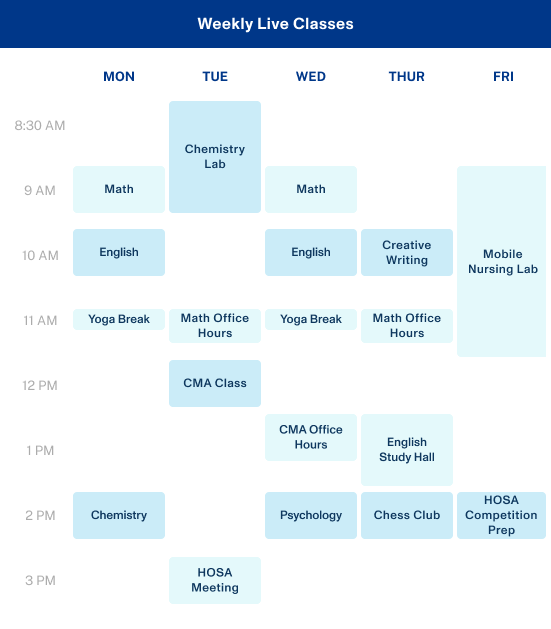 Abi Weekly Class Schedule